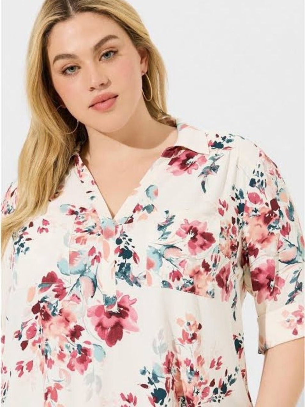 Torrid Harper 3/4 Sleeve Pullover Blouse Pretty Artsy Floral Size 1 - Picture 15 of 15